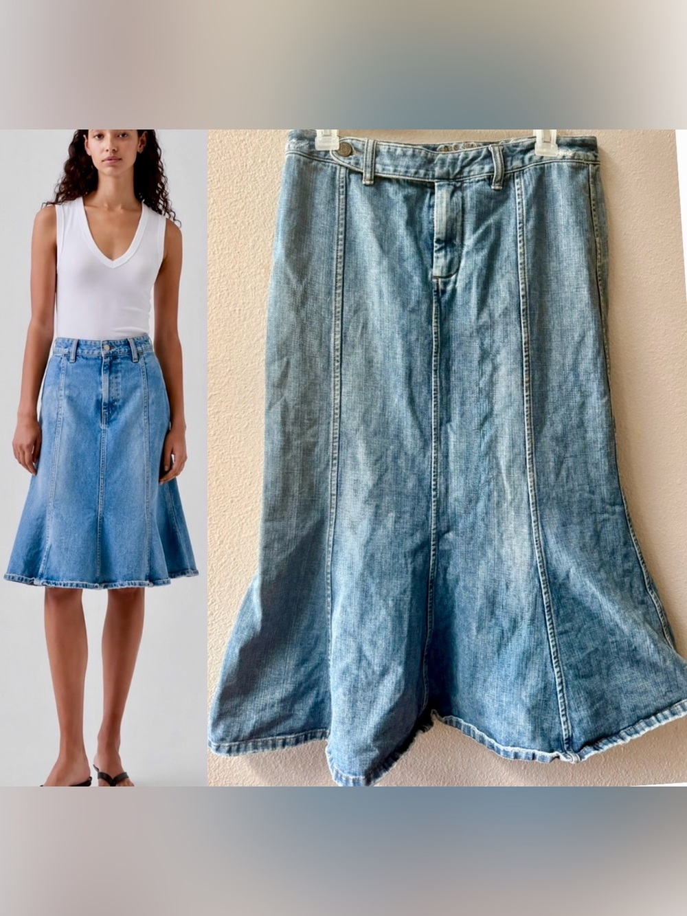 Vintage Lauren Jeans Co. by Ralph Lauren Paneled Denim Midi Mermaid Skirt Size 4